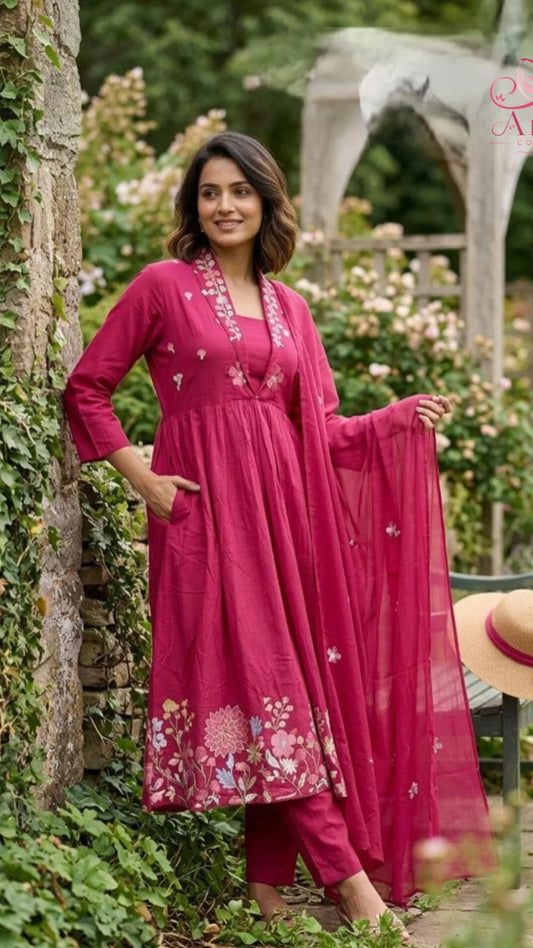 Mul cotton flair v-neck suit